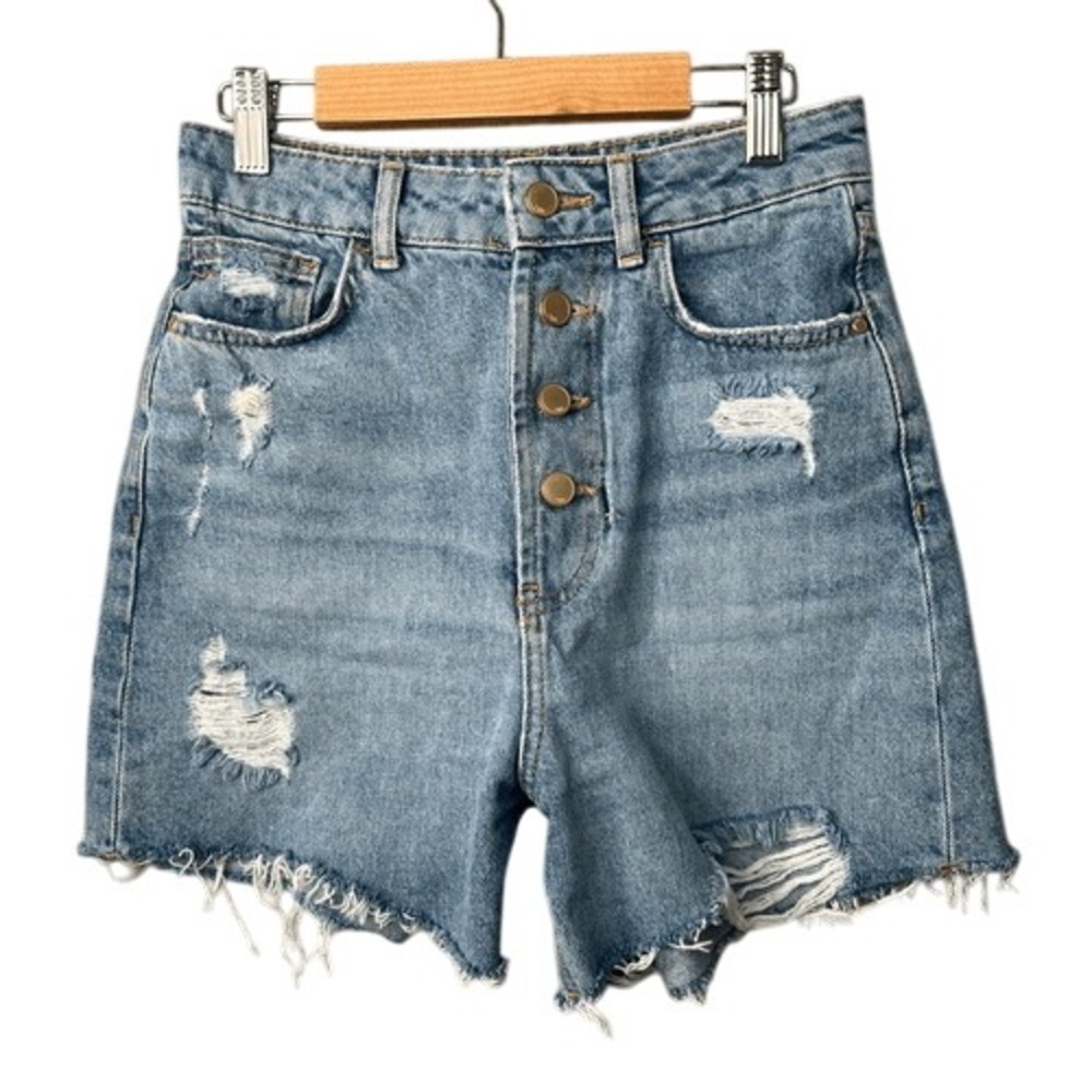 ZARA Jean Shorts Women's Size 4 Super High Rise Mom Fit Blue Denim Cut Offs
